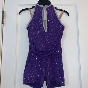 Weissman LC Purple & Silver Halter Dance Costume Biketard Leotard EUC Large